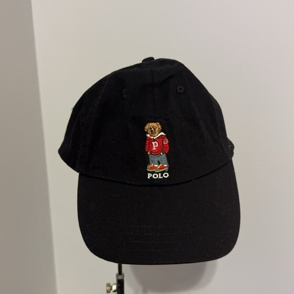 POLO RALPH LAUREN Bear P logo Black Cotton Cap Black Hat Unisex AUTHENTIC NEW - Picture 7 of 7